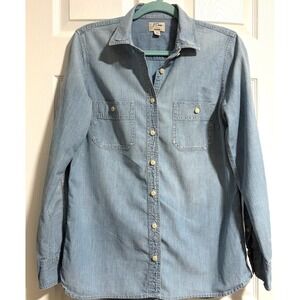 J.Crew Denim Women 8 Light Wash Chambray Button Down Shirt Long Sleeve Cotton